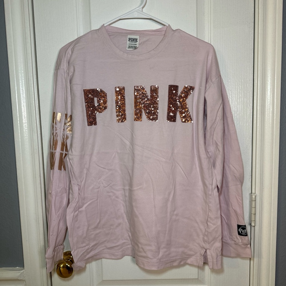 Victoria's‎ Secret PINK Long Sleeve Top pink Sequins Size Small